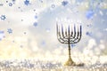 Happy Hanukkah. Candles lit in menorah