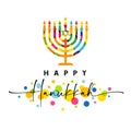 Happy Hanukkah card with elegant lettering and colored hanuka menorah Royalty Free Stock Photo