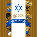 Happy Hanukkah card with photo booth stickers. Accessories for festival and party Royalty Free Stock Photo