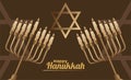 Happy hanukkah celebration with candelabrums and jewish star