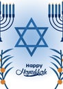 Happy hanukkah celebration with jewish star and candelabrums