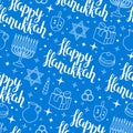 Happy Hanukkah celebration seamless pattern with holiday objects Royalty Free Stock Photo