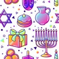 Happy Hanukkah celebration seamless pattern with holiday objects Royalty Free Stock Photo