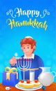 Happy Hanukkah, 3d illustration of a young man lighting a candle