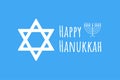 Happy Hanukkah - festive background with Star of David and menorah - traditional candlestick. Modern minimalistic