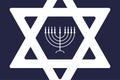 Happy Hanukkah - festive background with Star of David and menorah - traditional candlestick. Modern minimalistic