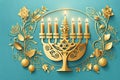 Happy Hanukkah, golden menorah. Jewish holiday Hanukkah, greeting card Royalty Free Stock Photo