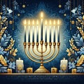 Happy Hanukkah, golden menorah. Jewish holiday Hanukkah, greeting card Royalty Free Stock Photo