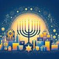 Happy Hanukkah, golden menorah. Jewish holiday Hanukkah, greeting card Royalty Free Stock Photo