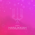 Happy Hanukkah greeting card design with traditional menorah (Candelabrum) on purple background.
