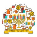 Happy Hanukkah greeting card design. Vector illustration