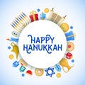 Happy Hanukkah greeting card in flat style. Royalty Free Stock Photo