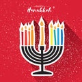 Happy Hanukkah Greeting card. Hanuka juish vector illustration. jewish menorah - traditional candelabra and burning Royalty Free Stock Photo