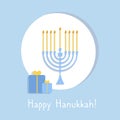 Happy Hanukkah Greeting card with menorah, candlesgifts and David star. Vector illustration for Jewish holidays Royalty Free Stock Photo