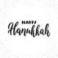 Happy Hanukkah - hand drawn Jewish lettering phrase on the white grunge background. Fun brush ink inscription