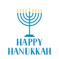 Happy Hanukkah hand lettering with Menorah candle isolated on white. Jewish holiday Festival of Lights. Vector template for banner Royalty Free Stock Photo