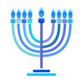 Happy Hanukkah Menorah Hebrew Blue color lettering greeting card traditional Chanukah symbols Royalty Free Stock Photo