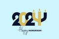 Happy Hanukkah 2024, Jewish Festival of Lights background for greeting card, invitation, banner. Modern symbols 2024 with menorah