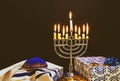 Happy Hanukkah of jewish holiday Hanukkah with menorah