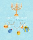 Happy hanukkah, jewish holiday. Hanukkah meora with colorful candles Royalty Free Stock Photo