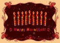 Happy Hanukkah 2024 Vintage Decoration Winter Holiday Menorah gift card ornament vector print sign pattern Royalty Free Stock Photo