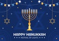 Happy Hanukkah Jewish holiday Template Hand Drawn Cartoon Flat Illustration with Menorah, Sufganiyot, Dreidel and Traditional