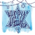 Happy Hanukkah lettering.David Star,Watercolor