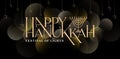 Happy Hanukkah lettering fonts golden color with isolated dark background, happy hanukkah illustration with candle light ornament