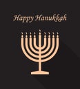 Happy hanukkah. Menorah of chanukah. Hanuka greeting card. Jewish hanukah with shalom. Menora with candles on black background. Royalty Free Stock Photo