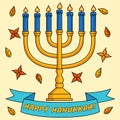 Happy Hanukkah Menorah Colored Cartoon