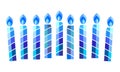 Happy Hanukkah Menorah Hebrew Blue color lettering greeting card traditional Chanukah symbols Royalty Free Stock Photo