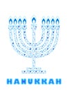 Happy Hanukkah Menorah Hebrew Blue color lettering greeting card traditional Chanukah symbols Royalty Free Stock Photo