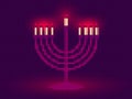 Happy Hanukkah. Menorah with nine candles in pixel art style. Menorah in the style of 8-bit video game graphics from the 80s.
