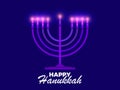 Happy Hanukkah. Menorah with nine candles. Purple Candle Light. Jewish festival greeting card. Vector illustration Royalty Free Stock Photo