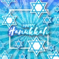 Happy Hanukkah with origami blue Magen David stars. Royalty Free Stock Photo