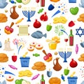 Happy Hanukkah . Seamless vector background. Cartoon style Jewish holiday illustration