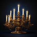 Happy hanukkah symbol background with burning candles in menorah, generative ai