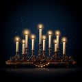 Happy hanukkah symbol background with burning candles in menorah, generative ai