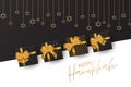 Happy Hanukkah. Traditional Jewish holiday celebration. Chankkah banner background design concept. Judaic religion decor - black l