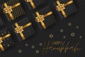 Happy Hanukkah. Traditional Jewish holiday celebration. Chankkah banner background design concept. Judaic religion decor - black l Royalty Free Stock Photo