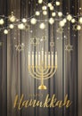 Happy Hanukkah. Traditional Jewish holiday. Chankkah banner, poster or flyer design concept, blue background. Judaic religion deco Royalty Free Stock Photo