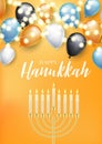 Happy Hanukkah. Traditional Jewish holiday. Chankkah banner, poster or flyer design concept, blue background. Judaic religion deco Royalty Free Stock Photo
