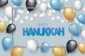 Happy Hanukkah. Traditional Jewish holiday. Chankkah banner, poster or flyer design concept, blue background. Judaic religion deco Royalty Free Stock Photo