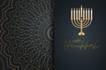 Happy Hanukkah. Traditional Jewish holiday. Chankkah banner, poster or flyer design concept. Judaic religion decor with Menorah, c Royalty Free Stock Photo