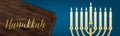 Happy Hanukkah. Traditional Jewish holiday. Chankkah banner or website header background design concept. Judaic religion decor wit Royalty Free Stock Photo