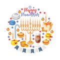 Happy Hanukkah vector greeting card with David`s star in modern style