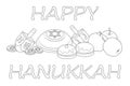 Happy Hanukkah. Vector illustration, coloring page.