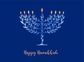 Happy Hanukkah, vector watercolor illustration, banner design. Traditional jewish holiday greeting card with menorah and Royalty Free Stock Photo