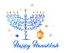 Happy Hanukkah, vector watercolor illustration, banner design. Traditional jewish holiday greeting card with menorah and Royalty Free Stock Photo