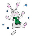 The happy hare is having fun. Winter season.